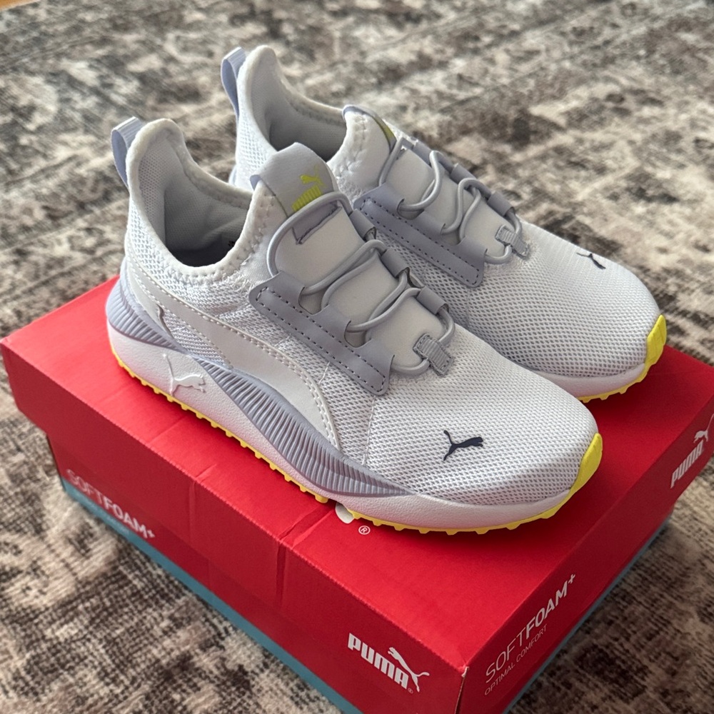 PUMA Kids Sneakers - White, Gray, and Yellow